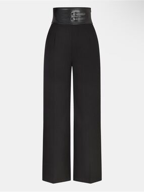 Commense Faux Leather Waistband Straight Leg Pants - Medium